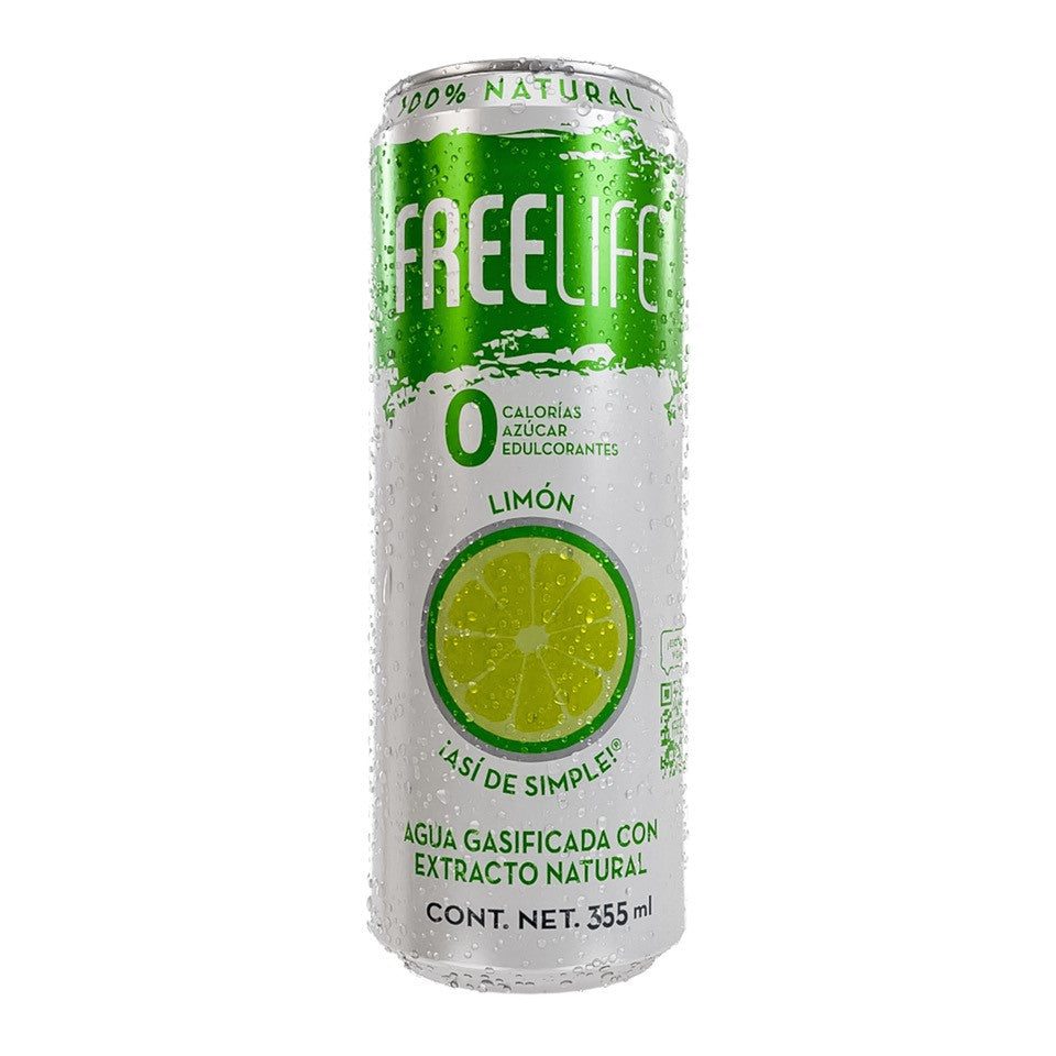 Agua gasificada sabor Limón Free Life , 355ml.